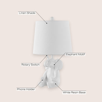 Kairi 21" Modern Shabby Chic Resin/Iron Happy Elephant LED Kids' Table Lamp with Phone Stand - JONATHAN Y